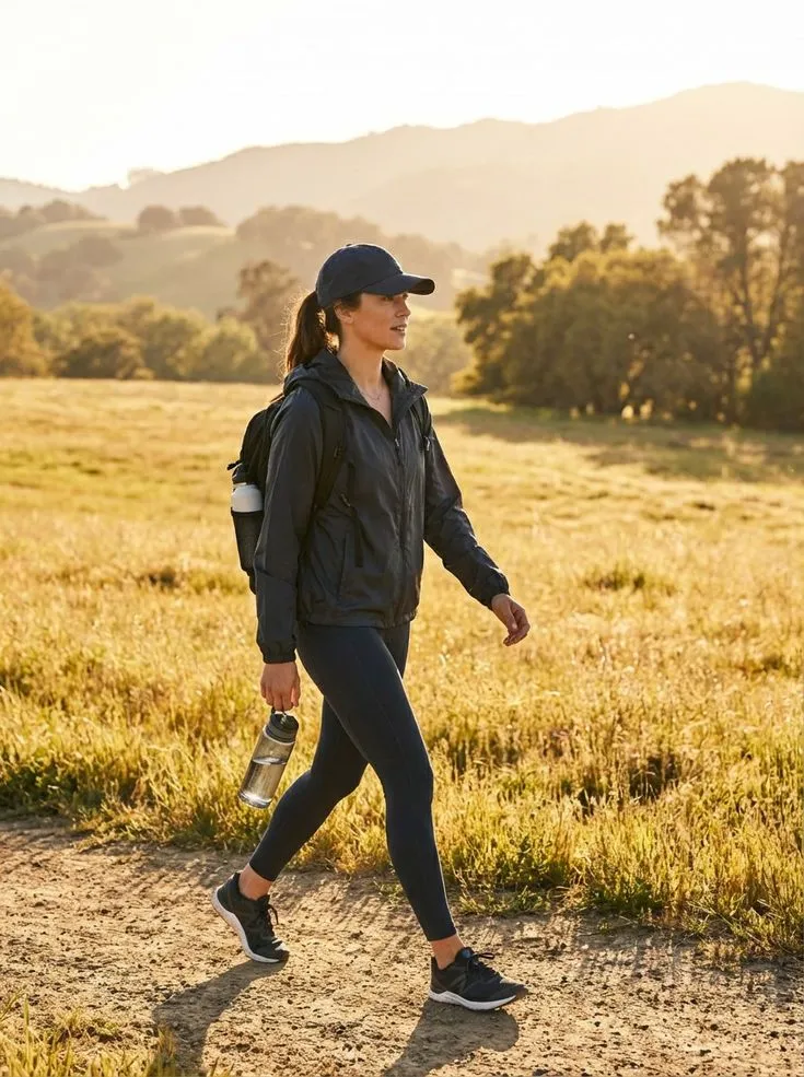 Walkers on a winding path through open countryside